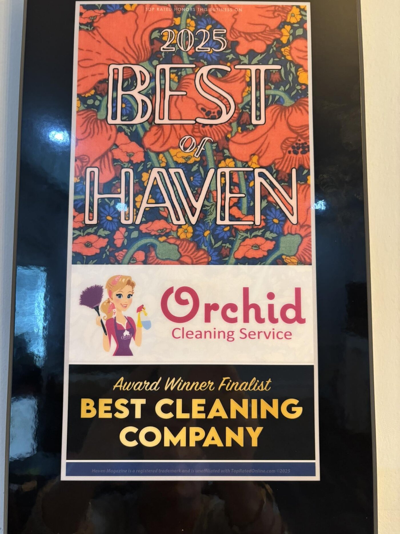 2025 Best of Haven Award Finalist plaque for Best Cleaning Company